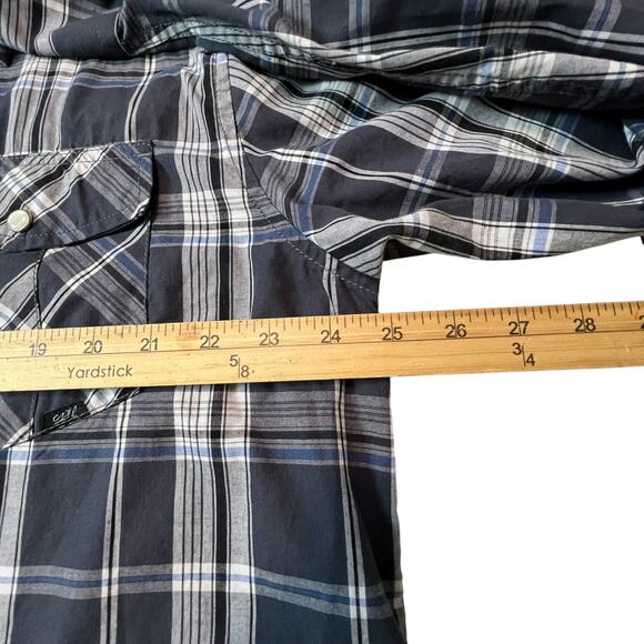 Coastal XXL Western Pearl Snap Plaid Shirt Blue Gray Long Sleeve Cotton Blend - Picture 7 of 10